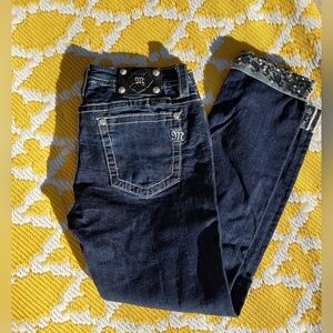 Miss Me Signature Cuffed Skinny Dark Wash, Embellished, Jeweled Jean Size. 31